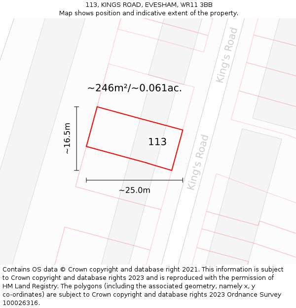113, KINGS ROAD, EVESHAM, WR11 3BB: Plot and title map