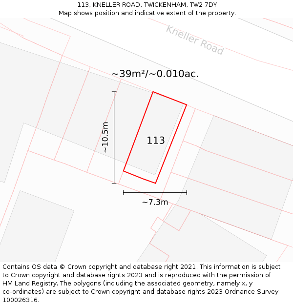 113, KNELLER ROAD, TWICKENHAM, TW2 7DY: Plot and title map