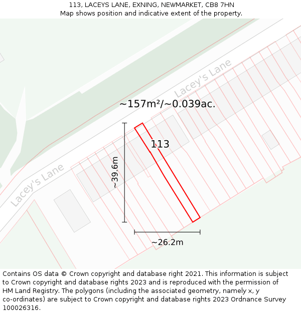 113, LACEYS LANE, EXNING, NEWMARKET, CB8 7HN: Plot and title map