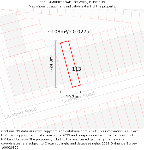 113, LAMBERT ROAD, GRIMSBY, DN32 0NS: Plot and title map