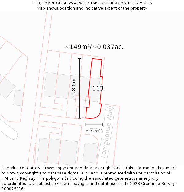 113, LAMPHOUSE WAY, WOLSTANTON, NEWCASTLE, ST5 0GA: Plot and title map