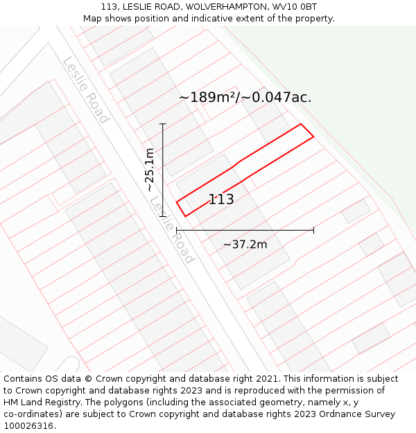 113, LESLIE ROAD, WOLVERHAMPTON, WV10 0BT: Plot and title map