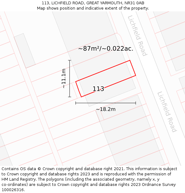 113, LICHFIELD ROAD, GREAT YARMOUTH, NR31 0AB: Plot and title map