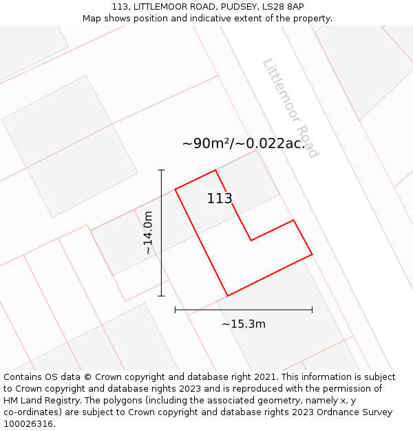 113, LITTLEMOOR ROAD, PUDSEY, LS28 8AP: Plot and title map