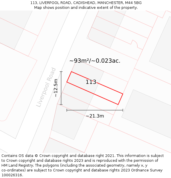 113, LIVERPOOL ROAD, CADISHEAD, MANCHESTER, M44 5BG: Plot and title map