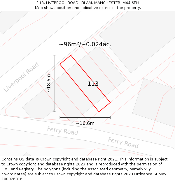 113, LIVERPOOL ROAD, IRLAM, MANCHESTER, M44 6EH: Plot and title map