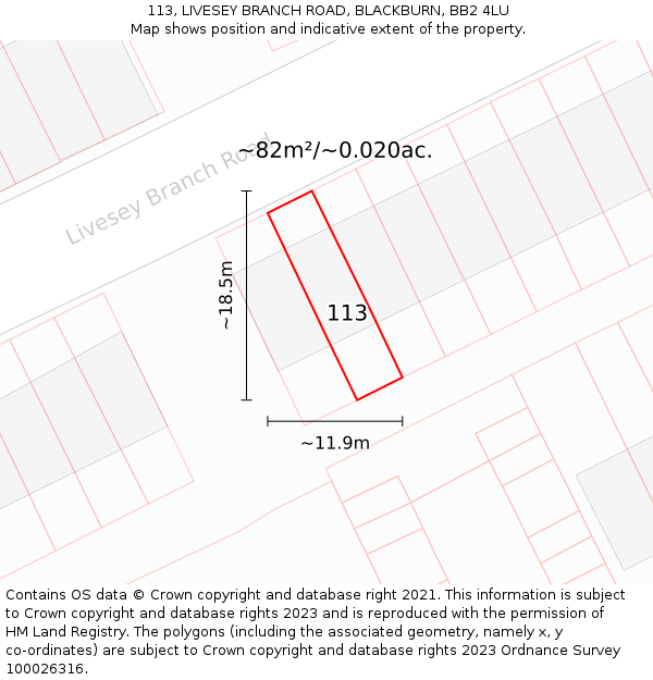 113, LIVESEY BRANCH ROAD, BLACKBURN, BB2 4LU: Plot and title map