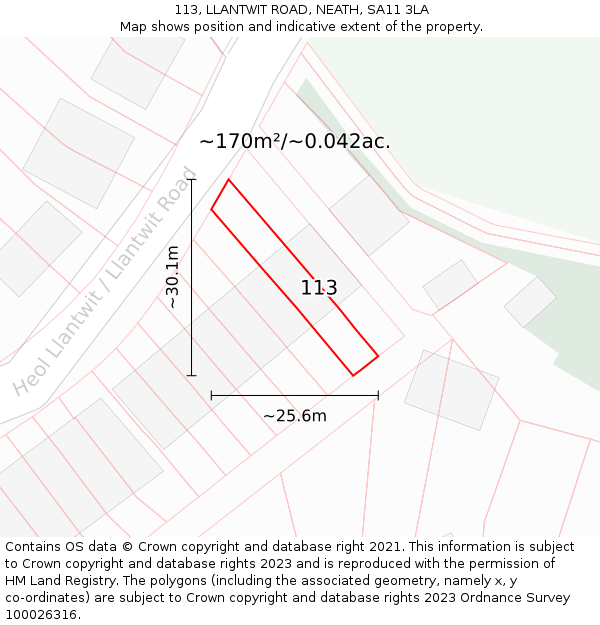 113, LLANTWIT ROAD, NEATH, SA11 3LA: Plot and title map