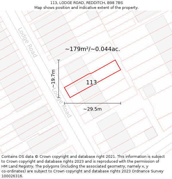 113, LODGE ROAD, REDDITCH, B98 7BS: Plot and title map
