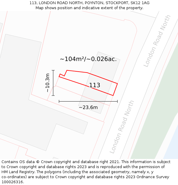 113, LONDON ROAD NORTH, POYNTON, STOCKPORT, SK12 1AG: Plot and title map