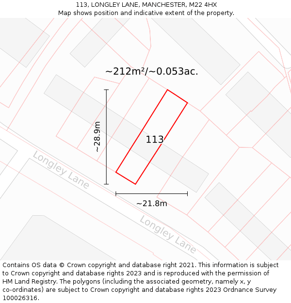 113, LONGLEY LANE, MANCHESTER, M22 4HX: Plot and title map