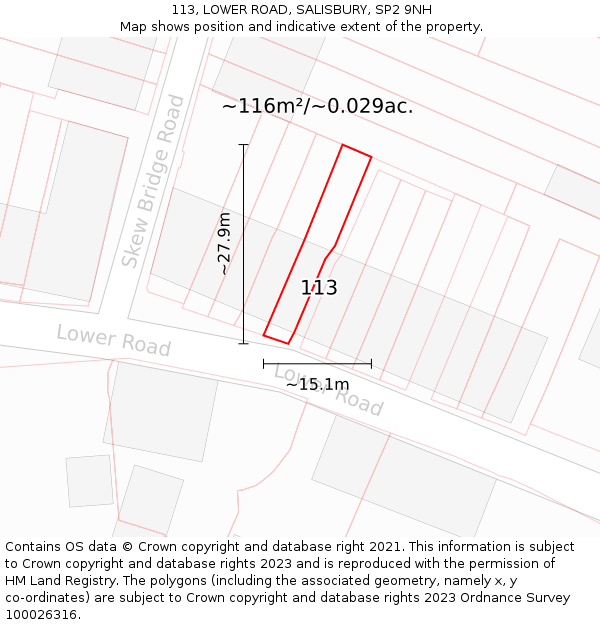 113, LOWER ROAD, SALISBURY, SP2 9NH: Plot and title map