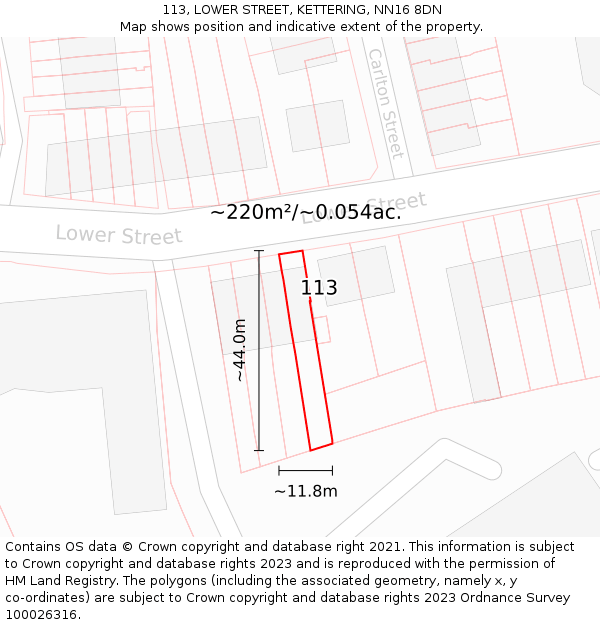 113, LOWER STREET, KETTERING, NN16 8DN: Plot and title map