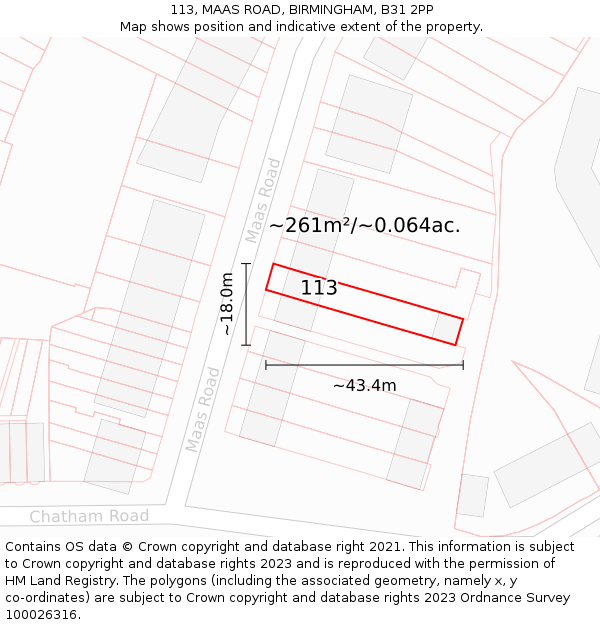 113, MAAS ROAD, BIRMINGHAM, B31 2PP: Plot and title map