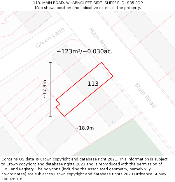 113, MAIN ROAD, WHARNCLIFFE SIDE, SHEFFIELD, S35 0DP: Plot and title map