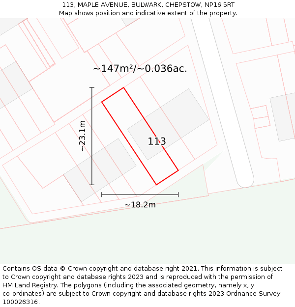 113, MAPLE AVENUE, BULWARK, CHEPSTOW, NP16 5RT: Plot and title map