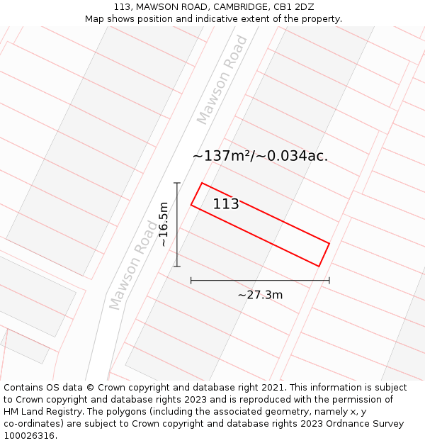 113, MAWSON ROAD, CAMBRIDGE, CB1 2DZ: Plot and title map