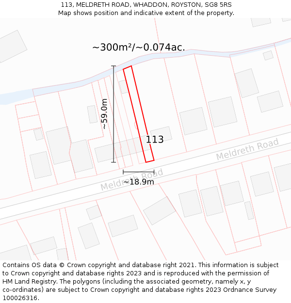 113, MELDRETH ROAD, WHADDON, ROYSTON, SG8 5RS: Plot and title map