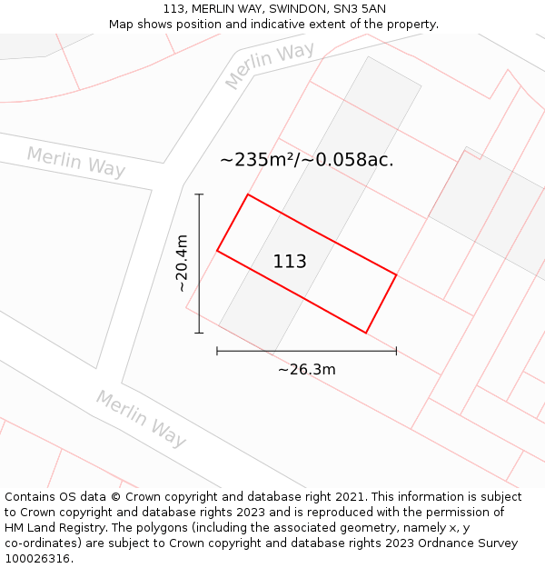 113, MERLIN WAY, SWINDON, SN3 5AN: Plot and title map