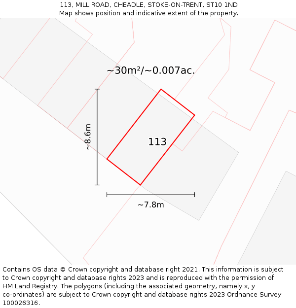 113, MILL ROAD, CHEADLE, STOKE-ON-TRENT, ST10 1ND: Plot and title map