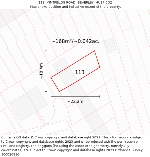 113, MINTFIELDS ROAD, BEVERLEY, HU17 0QZ: Plot and title map