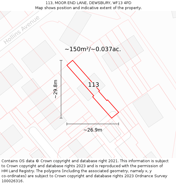 113, MOOR END LANE, DEWSBURY, WF13 4PD: Plot and title map