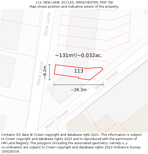 113, NEW LANE, ECCLES, MANCHESTER, M30 7JW: Plot and title map