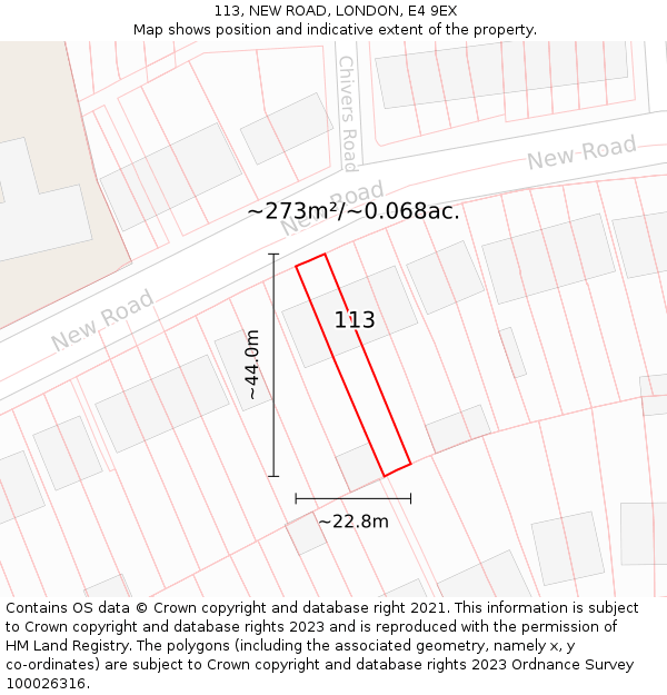 113, NEW ROAD, LONDON, E4 9EX: Plot and title map