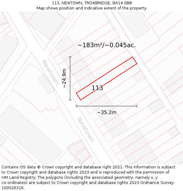 113, NEWTOWN, TROWBRIDGE, BA14 0BB: Plot and title map
