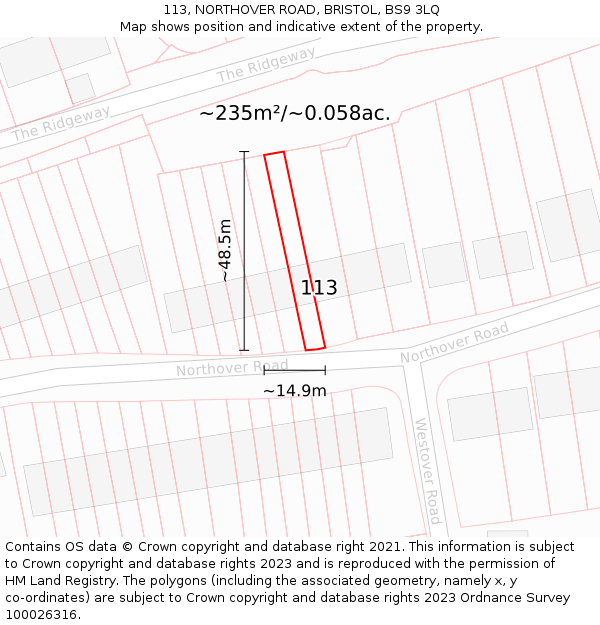 113, NORTHOVER ROAD, BRISTOL, BS9 3LQ: Plot and title map