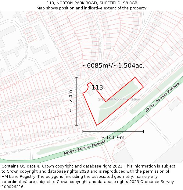 113, NORTON PARK ROAD, SHEFFIELD, S8 8GR: Plot and title map