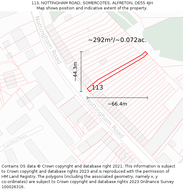113, NOTTINGHAM ROAD, SOMERCOTES, ALFRETON, DE55 4JH: Plot and title map