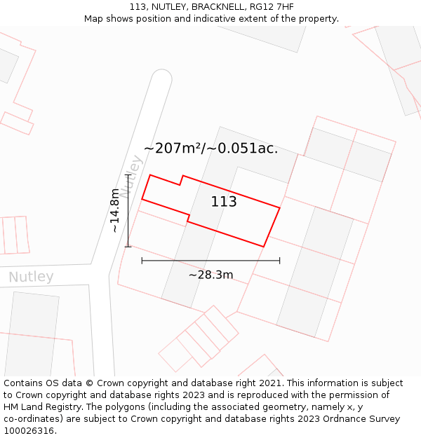 113, NUTLEY, BRACKNELL, RG12 7HF: Plot and title map