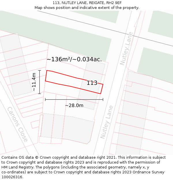 113, NUTLEY LANE, REIGATE, RH2 9EF: Plot and title map