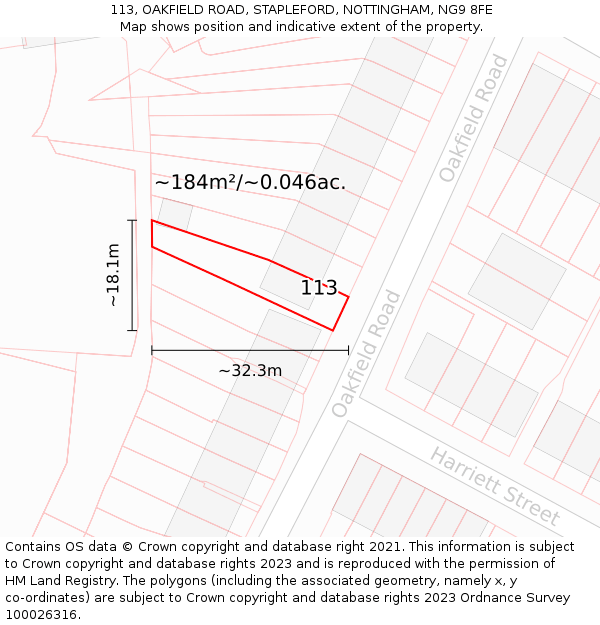 113, OAKFIELD ROAD, STAPLEFORD, NOTTINGHAM, NG9 8FE: Plot and title map