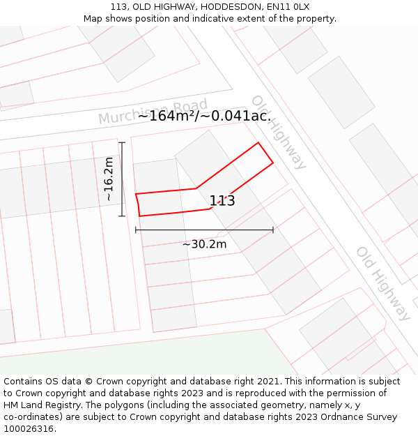 113, OLD HIGHWAY, HODDESDON, EN11 0LX: Plot and title map