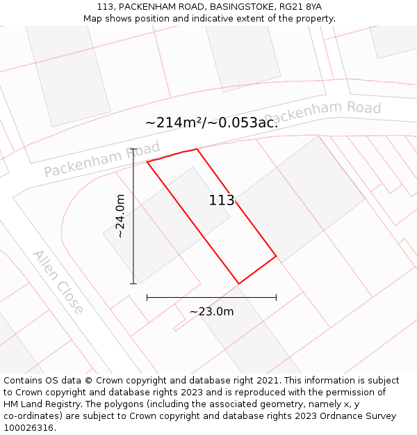 113, PACKENHAM ROAD, BASINGSTOKE, RG21 8YA: Plot and title map