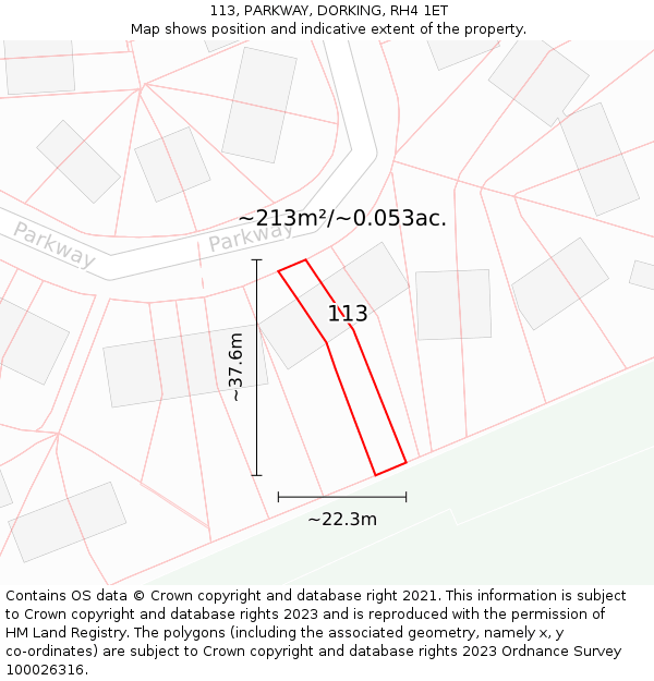 113, PARKWAY, DORKING, RH4 1ET: Plot and title map