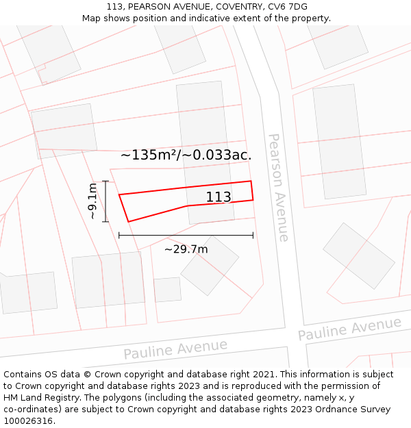 113, PEARSON AVENUE, COVENTRY, CV6 7DG: Plot and title map