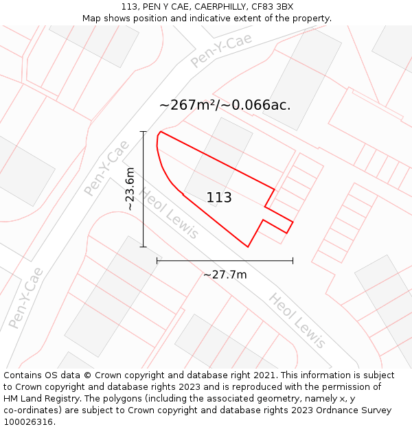 113, PEN Y CAE, CAERPHILLY, CF83 3BX: Plot and title map
