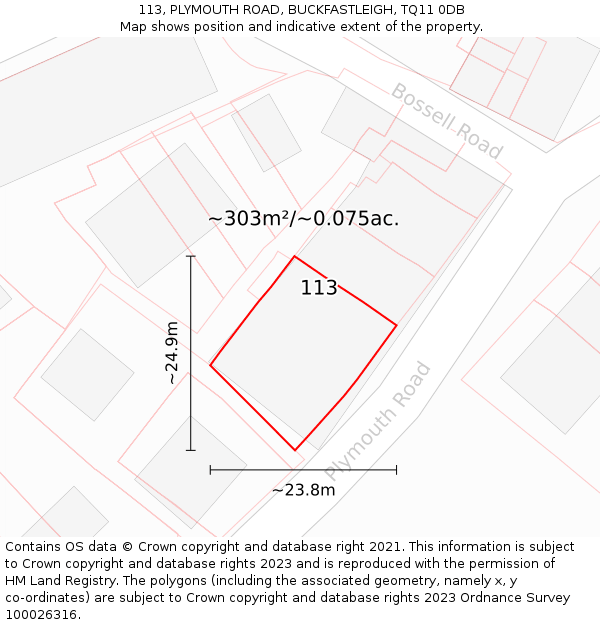 113, PLYMOUTH ROAD, BUCKFASTLEIGH, TQ11 0DB: Plot and title map