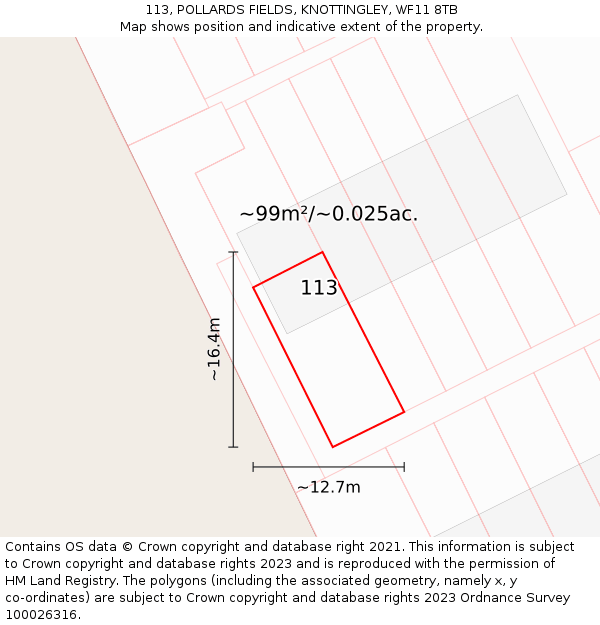 113, POLLARDS FIELDS, KNOTTINGLEY, WF11 8TB: Plot and title map