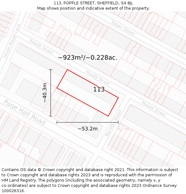 113, POPPLE STREET, SHEFFIELD, S4 8JL: Plot and title map