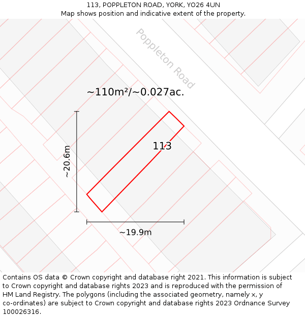 113, POPPLETON ROAD, YORK, YO26 4UN: Plot and title map