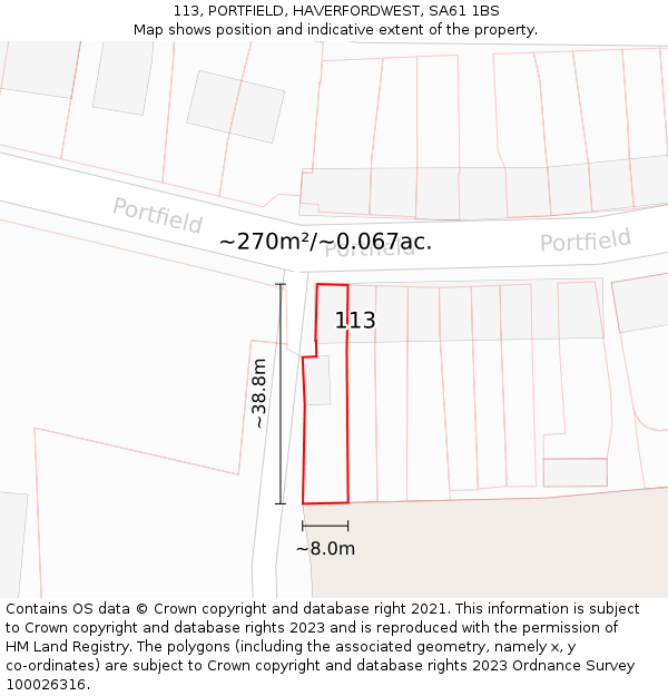113, PORTFIELD, HAVERFORDWEST, SA61 1BS: Plot and title map
