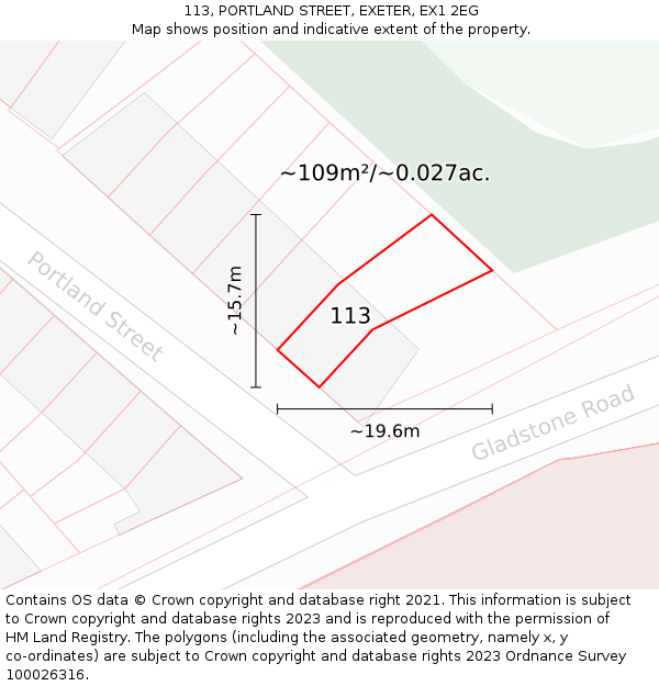 113, PORTLAND STREET, EXETER, EX1 2EG: Plot and title map