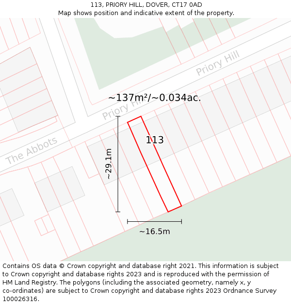 113, PRIORY HILL, DOVER, CT17 0AD: Plot and title map