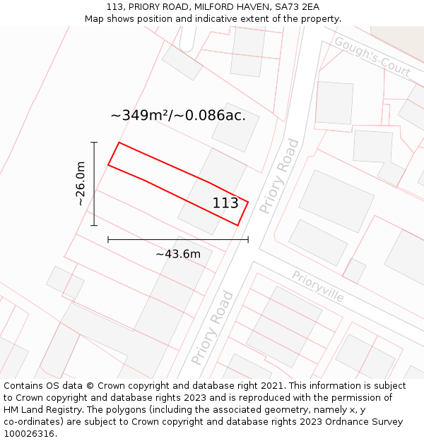 113, PRIORY ROAD, MILFORD HAVEN, SA73 2EA: Plot and title map