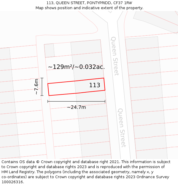 113, QUEEN STREET, PONTYPRIDD, CF37 1RW: Plot and title map