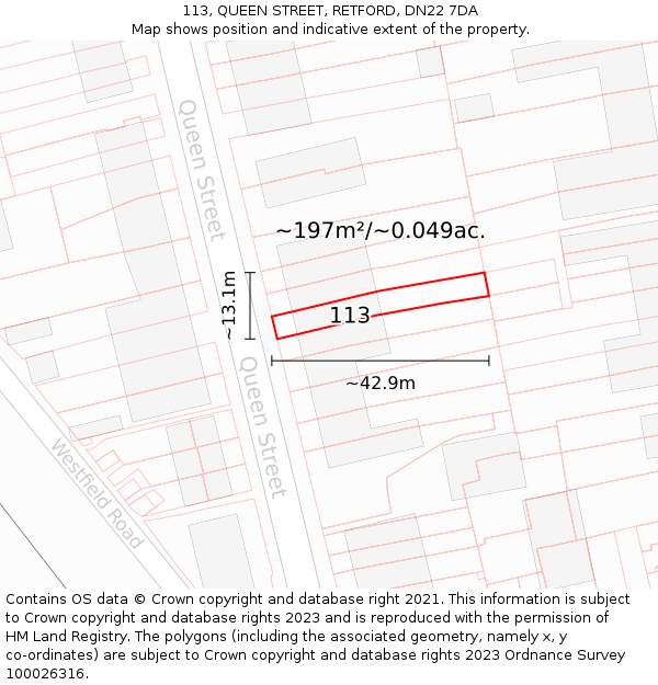 113, QUEEN STREET, RETFORD, DN22 7DA: Plot and title map